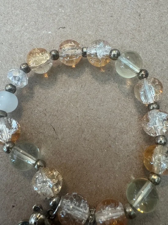 Gold and Clear Beaded Charm Bracelet - Women's Stretch Jewelry - Picture 2 of 2